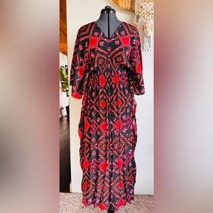 Red and Black Geometric Patterned Dress